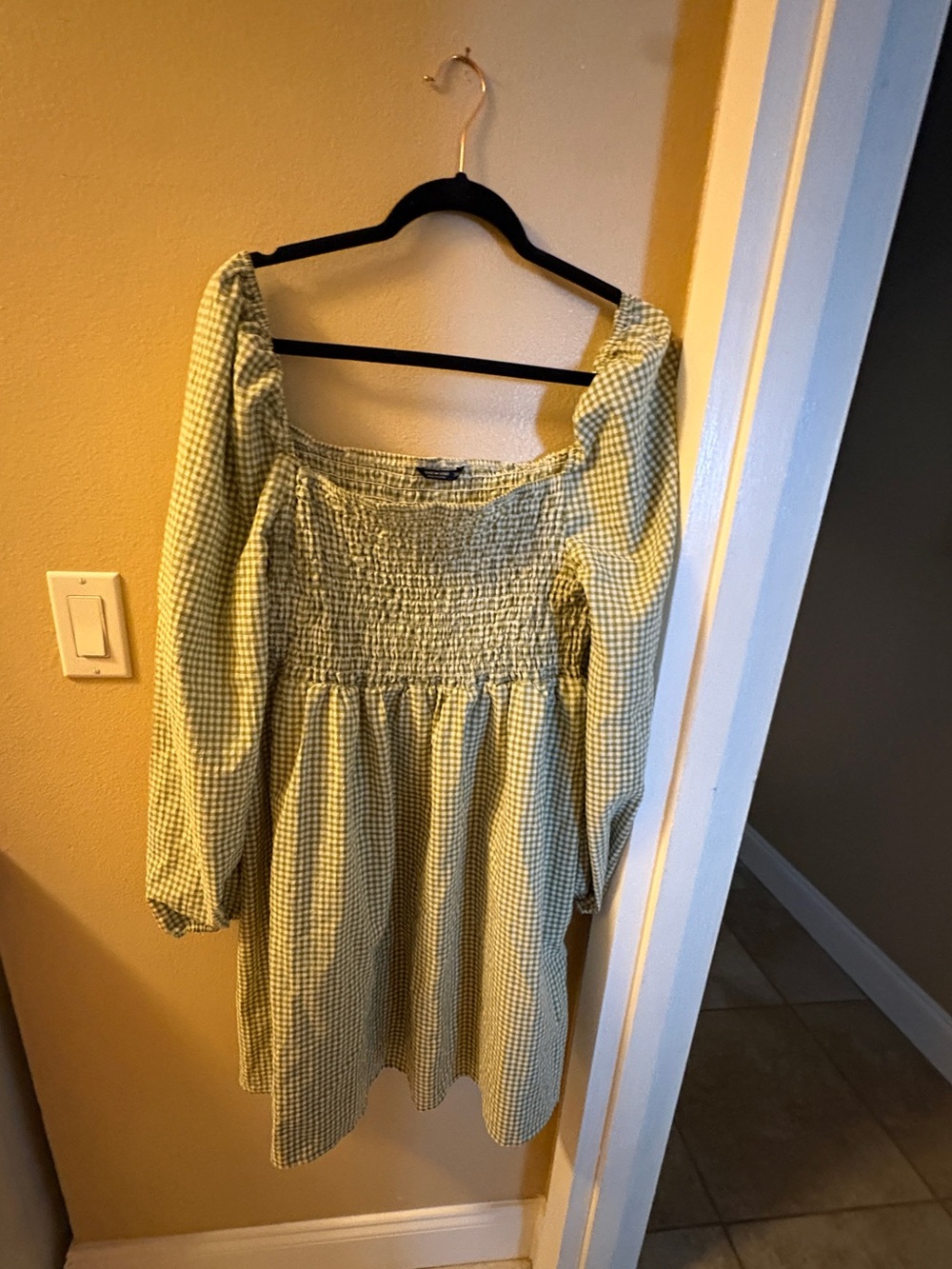 Green and White Shein Gingham curve dress